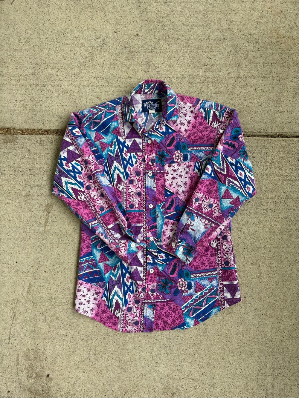 Vintage 90s Wrangler Womens Southwestern Floral Aztec Shirt Purple Magenta Small